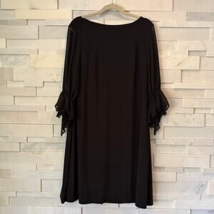LAUREN RALPH LAUREN Boatneck Sheer Ruffle Cuff Sleeves Trapeze Dress Black 14